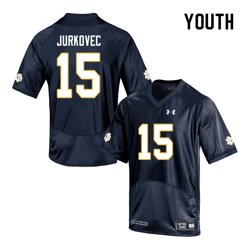 Youth NCAA Notre Dame Fighting Irish #15 Phil Jurkovec Stitched College Under Armour Authentic Navy Football Jersey OT10G76XZ